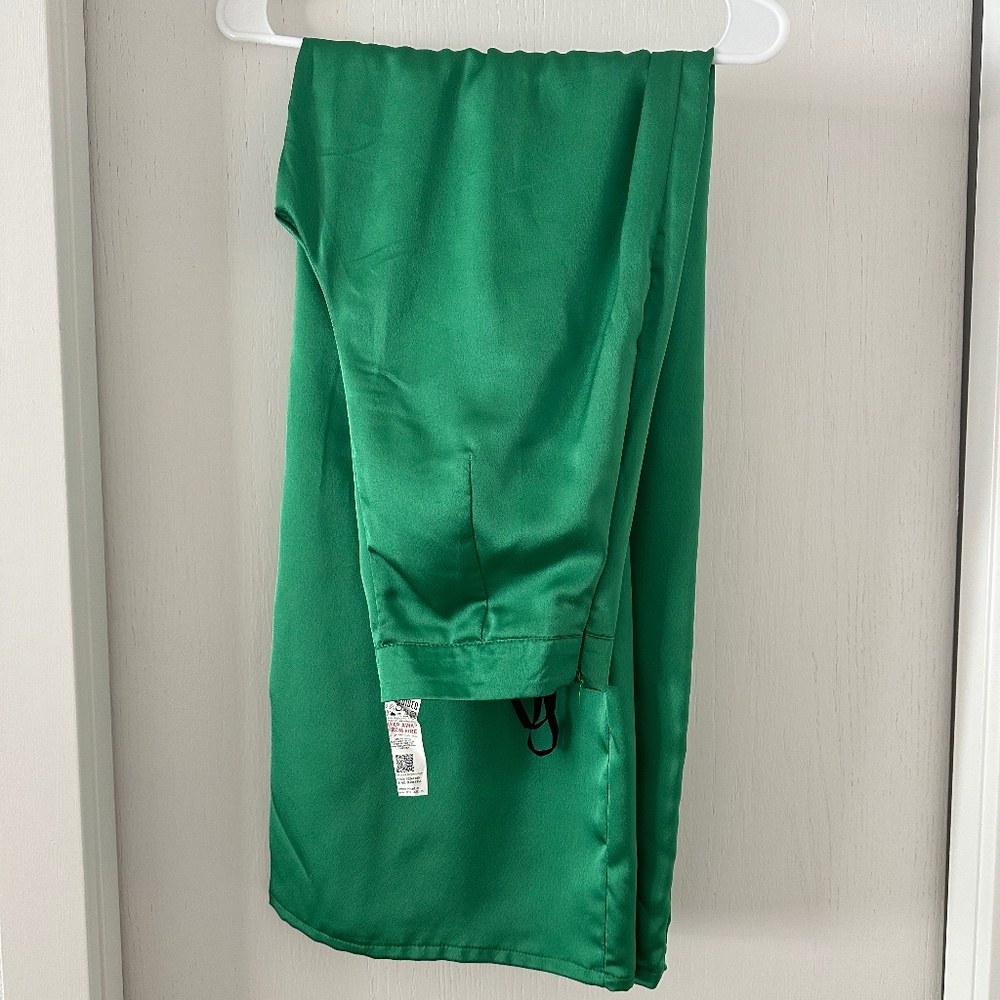 Missguided Green Co Ord Satin Wide Leg Pants